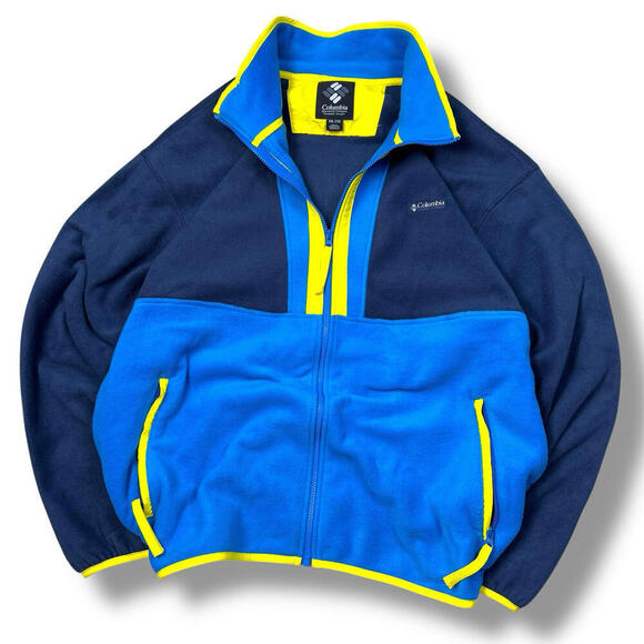 COLUMBIA Back Bowl Full Zip Fleece Jacket Mens 2XL Blue Yellow Vintage Style $95 - Picture 2 of 10